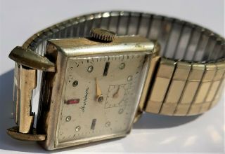 Harrison Made In U.  S.  A.  Mens Watch Vintage Wristwatch 10k G.  F.  Band Runs " Rare "