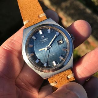 Stunning vintage 1970 ' s Tissot Seastar 24J cal 2481 automatic blue dial watch 2