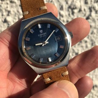 Stunning vintage 1970 ' s Tissot Seastar 24J cal 2481 automatic blue dial watch 3