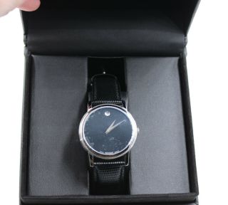 MOVADO Men ' s Watch 2100002 Museum Black Leather Analog Quartz $550 3