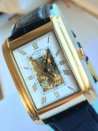 Rotary Gs03892/01 Automatic Skeleton Swiss Gold Platd Watch Missing Back