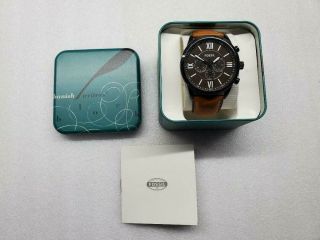 Fossil Chronograph Black Dial Brown Leather Strap Men 