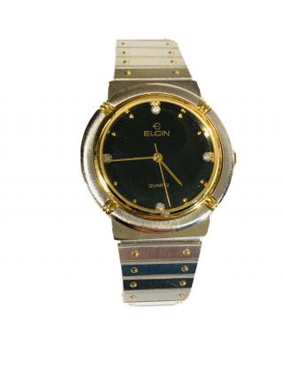 Vintage Elgin Men’s Quartz TwoTone Wrist Watch Old Stock FromThe 80s (1360M) 3