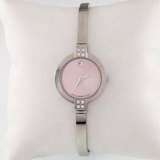 Movado Stainless Steel Bela Watch W/ Pink Dial And Diamond Accents 84.  A1.  1830.  S