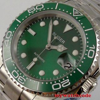 40mm Bliger Green Dial Ceramic Bezel Nh35 Automatic Mens Watch Oyster Bracelet