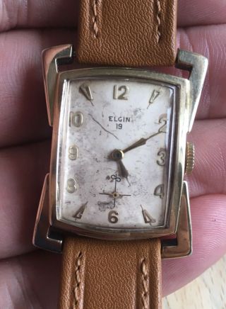 Elgin 19 Fancy Cased Art Deco Styled 10k Gold Filled Mens Watch
