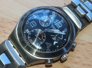 Mens Swiss Made Stainless Steel Swatch `irony`chrono Date 4 Jewel Timepiece