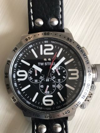 Tw Steel - Men’s Canteen Watch 50mm Chronograph Leather Strap.