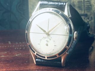 1950’s Lord Elgin ‘clubman’ Man’s Wrist Watch W/black Enamel Bezel Keeping Time