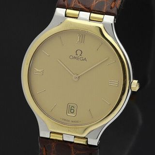 Omega Watch De Ville Quartz 18k Gold St.  Steel Date T1543
