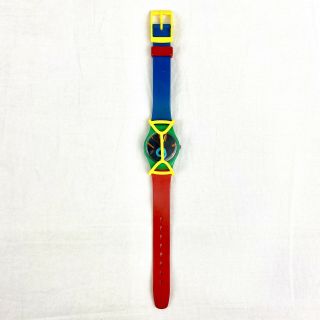 Rare Vintage 1980s Swatch Watch Tri - Color Racer 755 Battery Red Green Blue