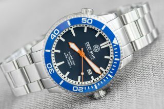 Deep Blue Master 1000 Automatic Dive Watch,  Blue Dial,  Ceramic Bezel,