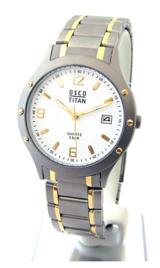 Osco Titan Herren Armbanduhr Titanband Und Datumsanzeige Bicolor Top - Seller