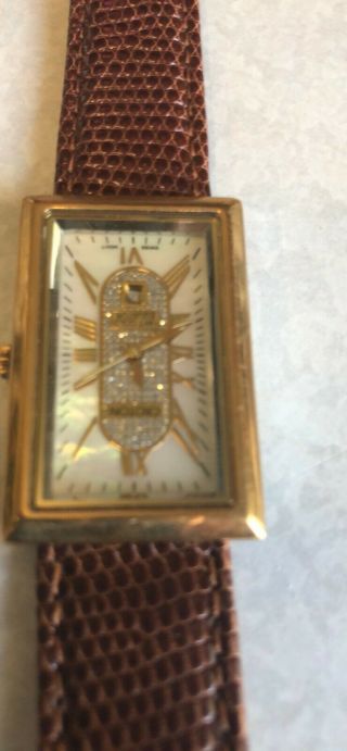 Croton 18k Gold And Stainless Steel Watch With Lizard Leather Band