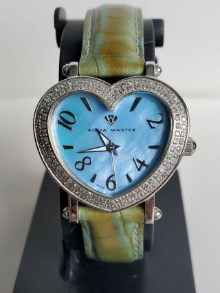 Unworn Aqua Master Heart Shaped Ladies Swiss Watch With Real Diamonds Mop Face