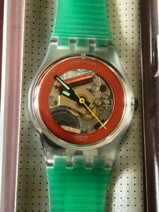 Wristwatch Swatch Lady Disque Rouge (lk114) - New/nos - 1988 - Green/red/clear - Vintage
