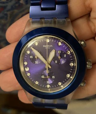 Swatch Men’s Watch Irony Diaphane Full - Blooded Gem Dial Chronograph Blue Swiss