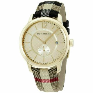 Burberry Bu10001 Honey Check Fabric - Coated Leather Unisex Wrist Watch
