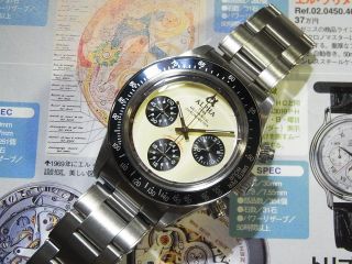 Alpha Daytona Paul Newman Black Insert Chronograph Watch On Rivet Bracelet
