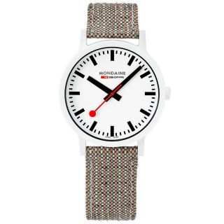 Mondaine Essence Quartz White Dial Brown Textile Strap Watch MS1.  41110.  LG 2