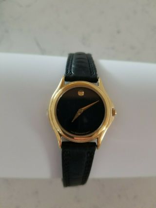Movado Ladies Black Museum Dial Black Leather Band Watch 87 E4 0823