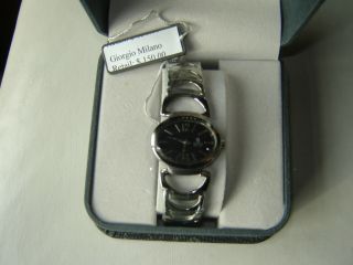 Ladies Giorgio Milano Watch Oval Face Metal Band Black Face