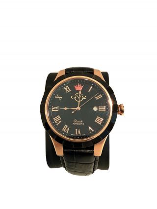 Gevril Scacchi Gv2 Swiss Automatic 46 Mm Black Gold W Black Leather Band