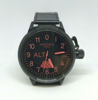 Chotovelli Mens Big Pilot Black Watch,  Swiss Eta,  Uboat Crown Italian Leather 3605