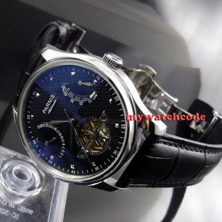 43mm Parnis Black Dial Date Power Reserve Sea - Gull 2505 Automatic Mens Watch