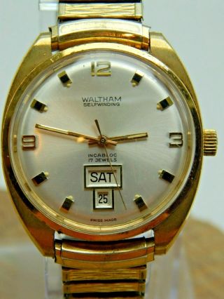 Vintage Waltham Gold Plated Selfwinding Swiss Made 17 Jewel Day Date Watch