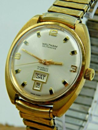 Vintage Waltham Gold Plated Selfwinding Swiss made 17 jewel day date watch 3