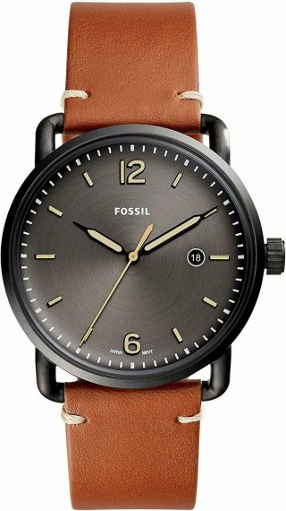 Fossil Commuter Fs5276 Black Dial Brown Leather Men 