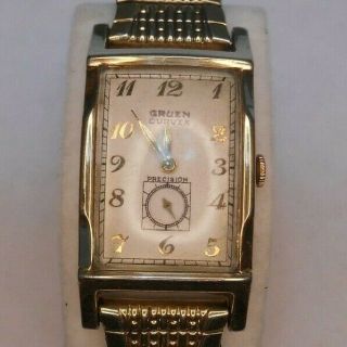 Gruen Curvex Precision 10k Gold Filled Mens Wristwatch Vintage 1940 