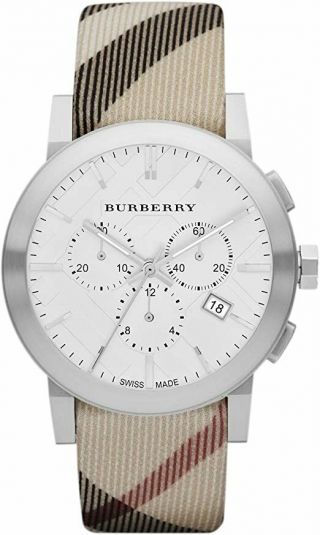 Burberry Bu9357 Chronograph Nova Check Fabric - Coated Leather Unisex Wrist Watch