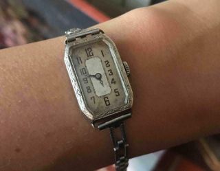 Vintage 1930s Art Deco Silver Ladies Watch Bucherer Case