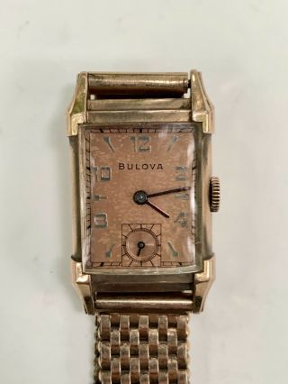 Bulova Wristwatch 7ak 21 Jewels 14k Rose Gold Filled Case And Band Tank Style