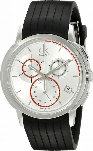 Calvin Klein Drive K1v27926 Silver Tone Chronograph Rubber Band Mens Swiss Watch