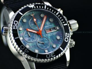 Deep Blue 40mm Quartz Chrono Platinum Mop Dial Diver 1000 Sapphire Ss Watch