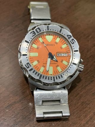 Seiko 7s26 Orange Monster Divers Watch Stainless Steel Automatic.