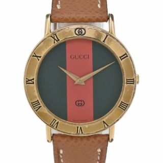 Gucci 3000m Red/green Dial Gold Plated/leather Quartz Men 