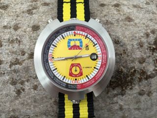 Sorna Bullhead Nos - Style Automatic Watch Yellow Version Unworn Textile Strap