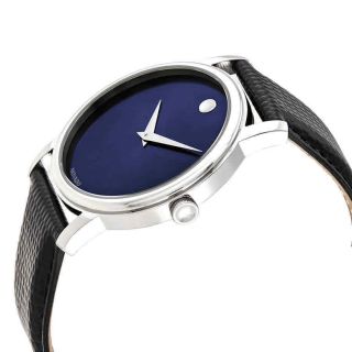 Movado Museum Blue Dial Black Leather Strap Men ' s Swiss Watch 2100009 2