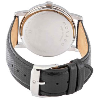 Movado Museum Blue Dial Black Leather Strap Men ' s Swiss Watch 2100009 3
