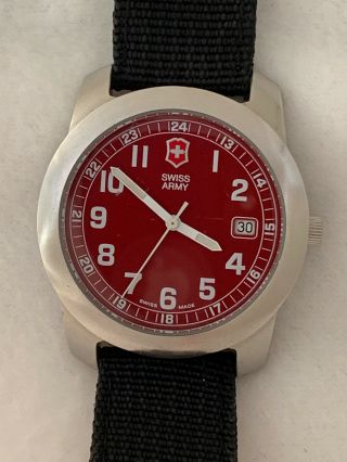 Men’s Swiss Army Victorinox Wrist Watch Red Dial Stainless Steel Quartz