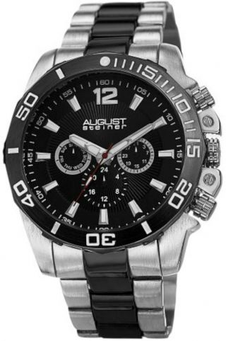 August Steiner As8113ttb Mens Swiss Quartz Multifunction Black - Silver Watch