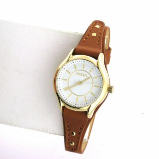 Fossil Womens Admirer Bq3067 Gold Tone Stainless Steel Leather Band Quartz Watch