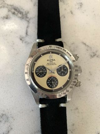 Alpha Watch Daytona Ivory Paul Newman Chronograph Glossy Bezel Clear Back
