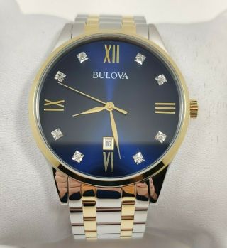 Bulova Diamond Accent Blue Dial Two Tone Stainless Steel Men ' s Watch 98D130 2