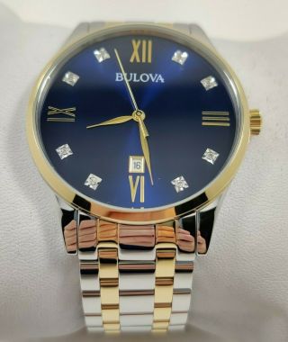 Bulova Diamond Accent Blue Dial Two Tone Stainless Steel Men ' s Watch 98D130 3