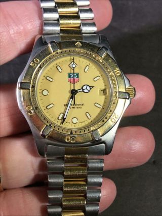 S) Tag Heuer Professional 964.  006f Gold & Stainless Steel Date Man Watch Bracele